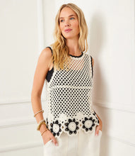 Load image into Gallery viewer, Final Sale Celine Crochet Flower Detail Sweater Tank in Natural with Black - Karen Kane 2L89112
