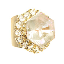 Load image into Gallery viewer, This dazzling Dariana Ring is sure to turn heads and add a special spark to your outfit. Crafted in Canada with high-grade crystal elements and gold-plated base, it&#39;s designed for a perfect fit. Put the finishing touch on your look with this must-have accessory! Color- Beige. High quality crystals. Gold plating over brass. One size, adjustable.
