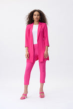 Load image into Gallery viewer, Update your style with this modern, dazzling pink blazer. A relaxed matte twill fabric with side slit detail offers soft tailoring, while the notched collar and three-quarter cuffed sleeves give structure to the longline silhouette.   Color- Dazzling pink. Longer design. No buttons. Three quarter cuffed sleeves. Side slits. Notched collar. Fabric - 100% Polyester.
