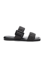 Load image into Gallery viewer, These fabulous black sandals boast a combination of style and function, with detailed quilted stitching that enhances your everyday sandal. The contemporary square toe design adds a sense of refinement.&nbsp;
