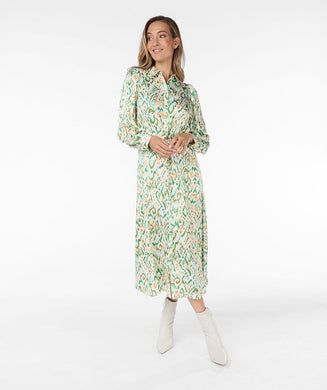 Achieve a stunning spring aesthetic with this exquisite long dress. Showcasing an ethnic print in charming pastel shades, this dress can be paired with either a sandal or sneaker for a versatile look suitable for any event