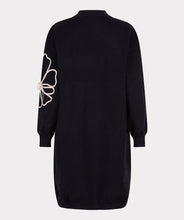 Load image into Gallery viewer, Black dress with cream floral patterns against a white background.
