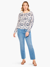 Load image into Gallery viewer, A printed sweater design that lands just between the crisp neatness of a geometric pattern and the warm, welcoming vibe of more organic designs. We love the lightweight fabric that&#39;s not see through but is still cozy. Pullover with long sleeves, and a modern dropped shoulder silhouette for an easier fit. Mindfully Made from fully fashioned knitwear that eliminates textile waste.
