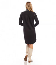 Load image into Gallery viewer, This shirtdress, with its distinctive squiggle edge stitching, provides a fashionable and contemporary update to a traditional style. The playful stitching detail makes it an ideal choice for both professional and casual environments. Create a simply stunning outfit when you style with a pair of tall boots.
