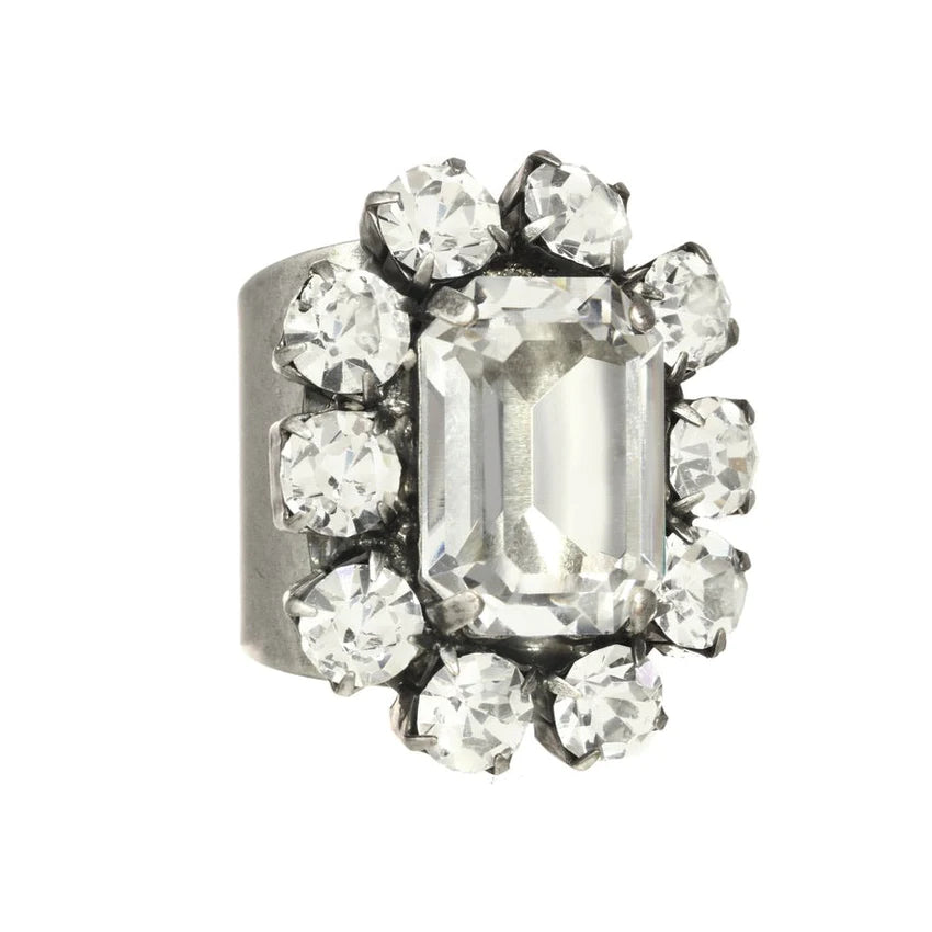 Edith Rectangle Ring in Antique Silver and Clear Crystals- TOVA R4447ASC