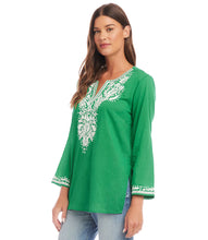 Load image into Gallery viewer, Effortlessly combine casual elegance and laid-back comfort in this breezy and enchanting top. Revel in the softness of the cotton voile fabric while showcasing the intricate embroidery, creating a harmonious blend of fashion and ease.
