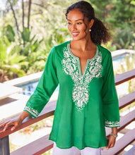 Load image into Gallery viewer, Effortlessly combine casual elegance and laid-back comfort in this breezy and enchanting top. Revel in the softness of the cotton voile fabric while showcasing the intricate embroidery, creating a harmonious blend of fashion and ease.
