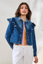 Load image into Gallery viewer, Fayra Fashion Denim Jacket with Sculpted Ruffle Detail in Dark Pacific - Tribal 6191O- 5560- 2437
