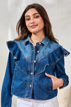 Load image into Gallery viewer, Fayra Fashion Denim Jacket with Sculpted Ruffle Detail in Dark Pacific - Tribal 6191O- 5560- 2437
