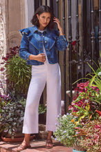 Load image into Gallery viewer, Fayra Fashion Denim Jacket with Sculpted Ruffle Detail in Dark Pacific - Tribal 6191O- 5560- 2437
