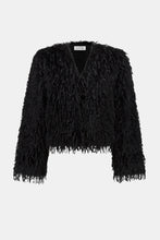 Load image into Gallery viewer, Black faux fur boxy jacket against a white background.
