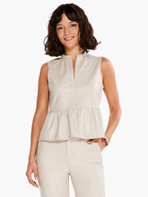 Load image into Gallery viewer, Made from vegan leather, it&#39;s easy to elevate any look with this elegant top in tasteful beige. This sleeveless silhouette is designed with ruching details around the neck and at the slightly flared waist, giving it a feminine look and shape. A split neck makes it easy to pull on. Pairs with everything from denim to our matching FRAIDA FAUX LEATHER STRAIGHT LEG TROUSER - NIC &amp; ZOE.  Color- Cobblestone; Light beige. Lightweight. Regular fit. Split neck. Sleeveless. Sits at hip.
