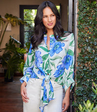 Load image into Gallery viewer, Combine a timeless floral print with a contemporary tie-front detail in this beautiful top. The natural fabric texture of linen brings a touch of sophistication to your ensemble, ensuring you stay cool and stylish.
