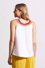Load image into Gallery viewer, Experience the laid-back lifestyle of spring/summer with this charming flowy sleeveless top featuring a crochet neckline. Made from cotton, you&#39;ll stay stylish and comfortable on warmer days. Change up the look by layering this fabulous top under a cardigan or jacket.
