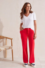 Load image into Gallery viewer, Crafted with soft stretch twill fabric, these wide-leg pants provide ease of movement for your busy day. Complete with a fly front closure, front and back pockets, and a 31&quot; inseam, these pants also come in a bold, eye-catching color.  Color - Poppy red. Fly front. Wide leg fit. Front and back functional pockets. 31&quot; inseam. Soft stretch twill.

