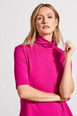 This top stands out for its versatile style and comfort. The soft, stretchy French terry knit fabric, combined with a mock neckline and elbow-length sleeves, provides perfect details. It's ideal for wearing on its own or for layering under a preferred blazer, cardigan or jacket.