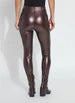 Load image into Gallery viewer, Constructed from Lightweight Vegan Leather in a metallic, Diffused Copper finish, the Freya Legging is garment washed to achieve 3D texture and softness. Boasting a patented concealed waistband and sans side seams, the Freya offers a snug, yet flexible fit. With 4-way stretch for comfort, it pairs perfectly with a white blouse, cropped vegan leather jacket, and black mules.
