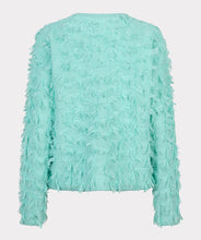 Load image into Gallery viewer, Mint green fringed cardigan on a white background.
