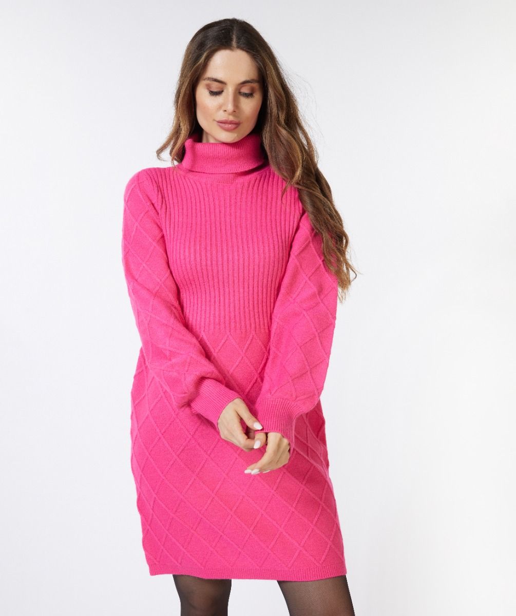 Franka Fuchsia Turtleneck Dress Rib and Pattern - Esqualo F2307510 Small Franka Fuchsia Turtleneck Dress Rib and Pattern - Esqualo F2307510 Small