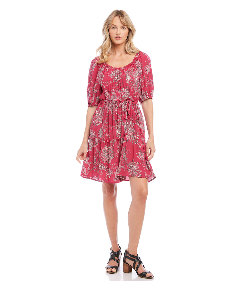 Karen Kane Women's Tiered Short Dress, M, Fuchsia, Viscose/Rayon