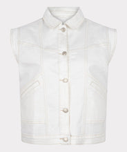 Load image into Gallery viewer, Meet the modern essential: this crisp off-white denim vest by EsQualo adds structure, style, and versatility to any summer look. With its clean tailoring and cropped silhouette, it’s the perfect piece to pop over sundresses, tanks, or tonal denim for a look that’s effortlessly elevated. Light, breezy, and endlessly chic—this gilet is your go-to for warm days and cool nights.
