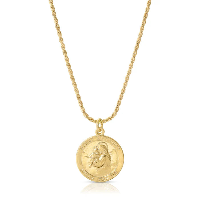 This gorgeous handmade necklace features a stunning Saint Anthony charm that hangs from dainty rope chain. A stunning statement piece, this necklace enhances any outfit.