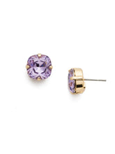 Load image into Gallery viewer, The Sorrelli Halcyon Stud Earrings (REF. EDH25BGVI) are a stunning everyday accessory, boasting a luminous cushion-cut purple crystal in a classic four-pronged setting and finished in a bright gold setting. These fabulous earrings are perfect for any occasion.
