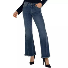 Load image into Gallery viewer, Discover the epitome of refined style and unparalleled comfort with the Hannah with Front Seam and Fray Hem by Liverpool Los Angeles. Tailored for the contemporary woman who cherishes both sophistication and adaptability, these jeans are an essential addition to your wardrobe. The elongating design and deep, rich blue hue craft a timeless silhouette.
