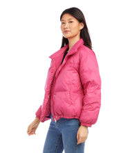 Load image into Gallery viewer, A chic, sporty jacket in the perfect shade of pink. Includes front side pockets, an adjustable waist cord, and a zip-front snap placket. Color- Hot pink. Long sleeve. Collared. Lined. Fabric- Jacket: 100% Nylon. Care- Dry clean.
