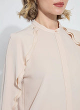 Load image into Gallery viewer, Petal rose blouse with ruffled details against a white background.
