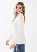 Load image into Gallery viewer, Idina Ivory Ribbed Mock Neck Split Long Sleeve Top- FDJ French Dressing Style 3415161
