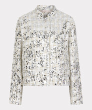 Load image into Gallery viewer, Off-white and silver sequin bomber jacket against a white background.
