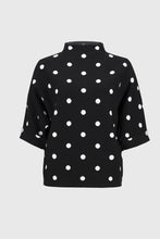 Load image into Gallery viewer, This pullover features a striking two-tone dotted pattern. Made from luxurious jacquard knit, it has an elegant funnel neck and three-quarter sleeves, each embellished with rhinestone buttons.
