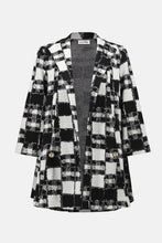 Load image into Gallery viewer, Black and cream plaid long blazer /jacket against a white background.
