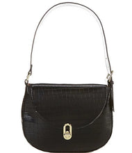 Load image into Gallery viewer, The Jacqueline is an ideal shoulder bag for any event. It is designed with high-grade vegan leather and adjustable vegan leather strap. The turn-lock closure and flap opening provide secure storage for items.  Color- Black. Turn lock flap closure. Side pocket and zip closure inside. Adjustable strap. Vegan leather. Vegan leather strap. Measurements-10.5&quot; x 1.5&quot; x 9.&quot;
