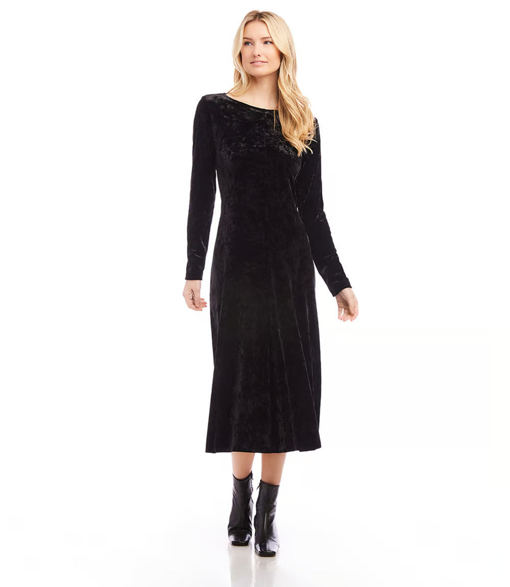 Karen Kane Women's Kate Long Sleeve Velvet Midi Dress, Small, S, Black, Polyester/Rayon/Spandex