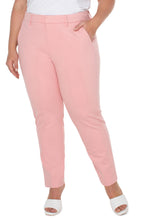 Load image into Gallery viewer, Liverpool&#39;s signature Kelsey knit trouser with superb stretch and recovery is now available in pastel colors!  This particular trouser comes in sorbet pink called pink perfection and is a definite attention grabber!    Color - Pink perfection. 29&#39;&#39; Inseam. Mid-rise. Set-in waistband with belt loops. Zip-fly with hidden hook and eye closure.
