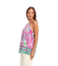 Load image into Gallery viewer, Refresh your wardrobe with the Kira Keyhole Tank by Karen Kane—a perfect blend of vibrant style and effortless comfort. Featuring a subtle keyhole neckline, sleeveless design, and soft breathable fabric, this versatile tank, in a striking color print, is ideal for layering or wearing solo.
