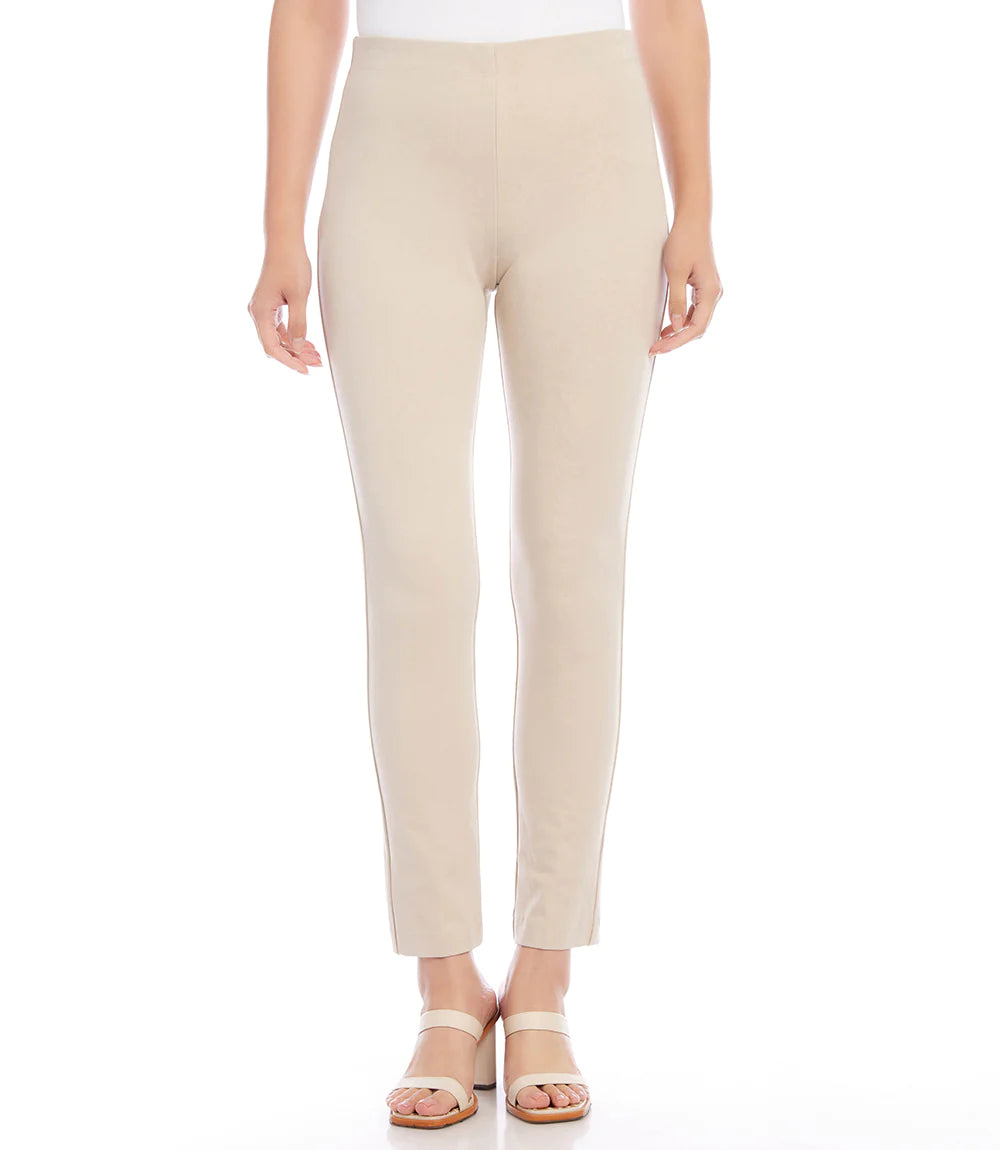 Crafted to provide a pristine, seamless silhouette, the piper pant is engineered with dual stretch technology for unparalleled ease and long-lasting form. Color - Khaki. Pull-on. Full Length. Skinny ankle leg. Double stretch. Front Rise: 10 7/8 inches (size M) Inseam: 27 inches (size M) Leg Opening: 12 1/2 inches (size M) Fabric - 58% Viscose. 37% Cotton. 5% Spandex.