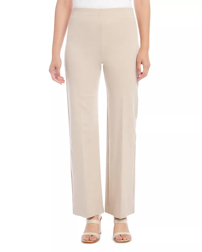 These pull-on pants feature an elastic waistband and double stretch twill for all-day comfort. The polished wide-leg silhouette adds a sophisticated touch. Color- Khaki Full length. Elasticized waistband. Inseam: 31 1/2 inches.