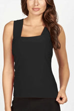 Load image into Gallery viewer, Woman wearing a midnight blue sleeveless top against a white background.
