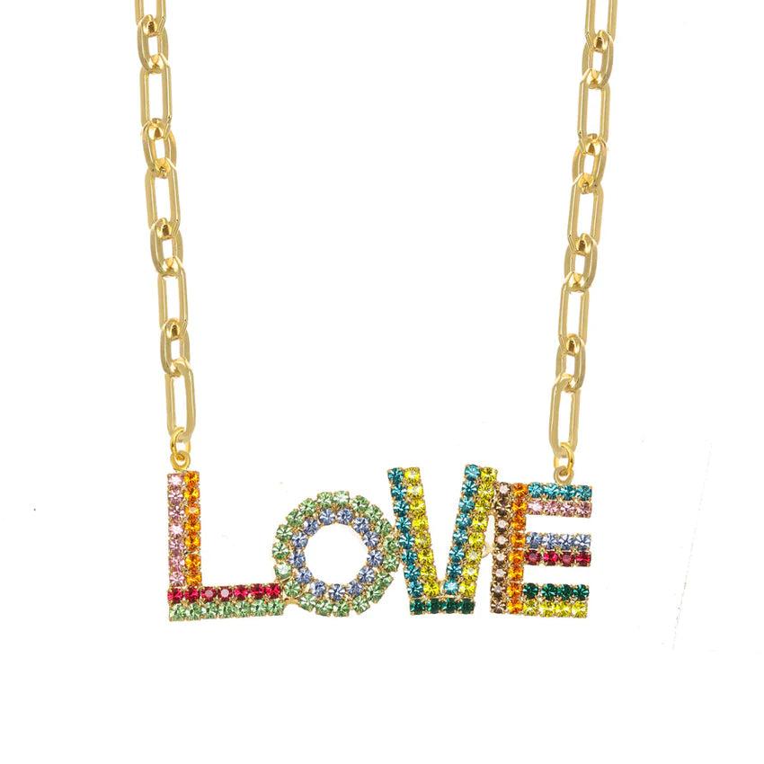 Complete your look with this uniquely charming LA LA LOVE Necklace! Crafted in antique gold-plated brass, this 17