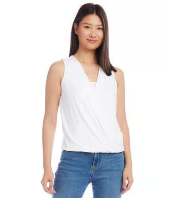 Exude confidence in this sleeveless top with its layered drape front that creates a visually stunning effect. Pair it with sleek trousers or a pencil skirt for an elegant evening look or opt for distressed denim and a jacket to create an effortlessly stylish ensemble perfect for daytime outings.