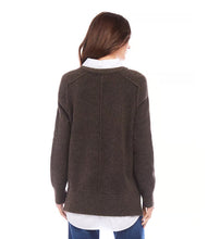 Load image into Gallery viewer, Our top-selling sweater is now available in a luxurious brown shade! It features a contrasting shirt hem and a collared design, providing an effortlessly chic layered appearance.
