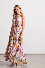 Load image into Gallery viewer, Cut from floaty chiffon fabric, this maxi dress will leave you feeling light as a cloud. The stunning array of colors and the design, along with, the keyhole neckline enhanced with a gold bar embellishment, create a dress that will make a beautiful statement when worn.
