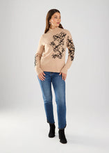 Load image into Gallery viewer, This faux-cashmere sweater features embroidered florals and offers a delicate texture and elegant appearance, suitable for all occasions. It pairs beautifully with black skirts or pants and also looks perfect when styled with denim.
