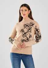 Load image into Gallery viewer, This faux-cashmere sweater features embroidered florals and offers a delicate texture and elegant appearance, suitable for all occasions. It pairs beautifully with black skirts or pants and also looks perfect when styled with denim.
