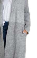 Load image into Gallery viewer, Experience the ultimate versatility and style with the Coatigan - a modern blend of a coat and a cardigan. This Liverpool Los Angeles coatigan transitions perfectly from the outside to the inside, offering warmth and style. The grey patterned color block adds a touch of sophistication and pairs effortlessly with denim, trousers, or leggings.
