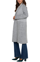 Load image into Gallery viewer, Experience the ultimate versatility and style with the Coatigan - a modern blend of a coat and a cardigan. This Liverpool Los Angeles coatigan transitions perfectly from the outside to the inside, offering warmth and style. The grey patterned color block adds a touch of sophistication and pairs effortlessly with denim, trousers, or leggings.
