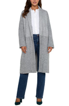 Load image into Gallery viewer, Experience the ultimate versatility and style with the Coatigan - a modern blend of a coat and a cardigan. This Liverpool Los Angeles coatigan transitions perfectly from the outside to the inside, offering warmth and style. The grey patterned color block adds a touch of sophistication and pairs effortlessly with denim, trousers, or leggings.
